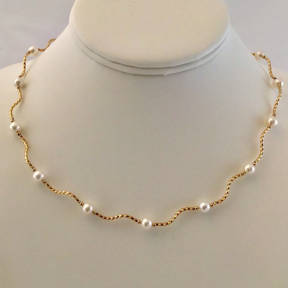 NWT Genuine Pearl Gold Twist Necklace Handmade